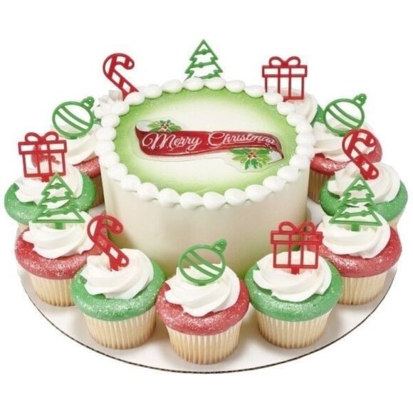 DecoPac Cupcake Toppers Holiday Icons Ornaments Trees Candy Canes Gifts Bulk 144 - Picture 3 of 8